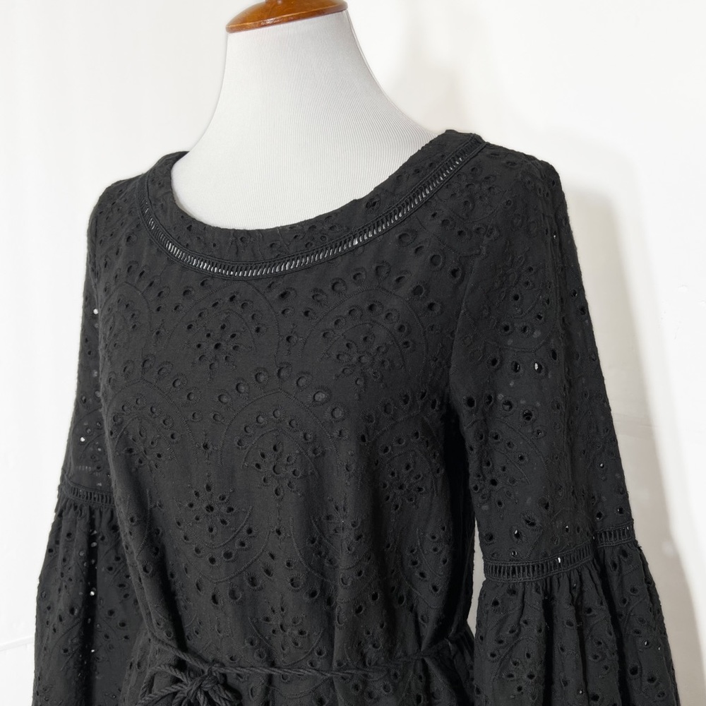 NWT Cupcakes and Cashmere Black Eyelet Lace Ruffle Tie Waist Mini Dress Small - Picture 10 of 14